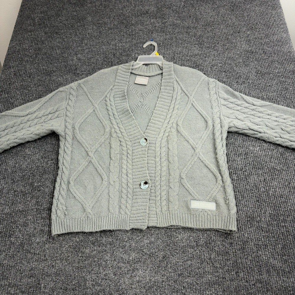 TTPD Taylor Swift Cardigan Women MD/LG Grey Acrylic Cable Knit Merch Style